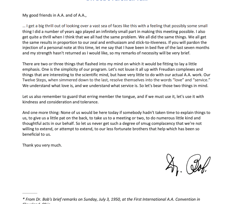 Dr. Bob’s Farewell Talk