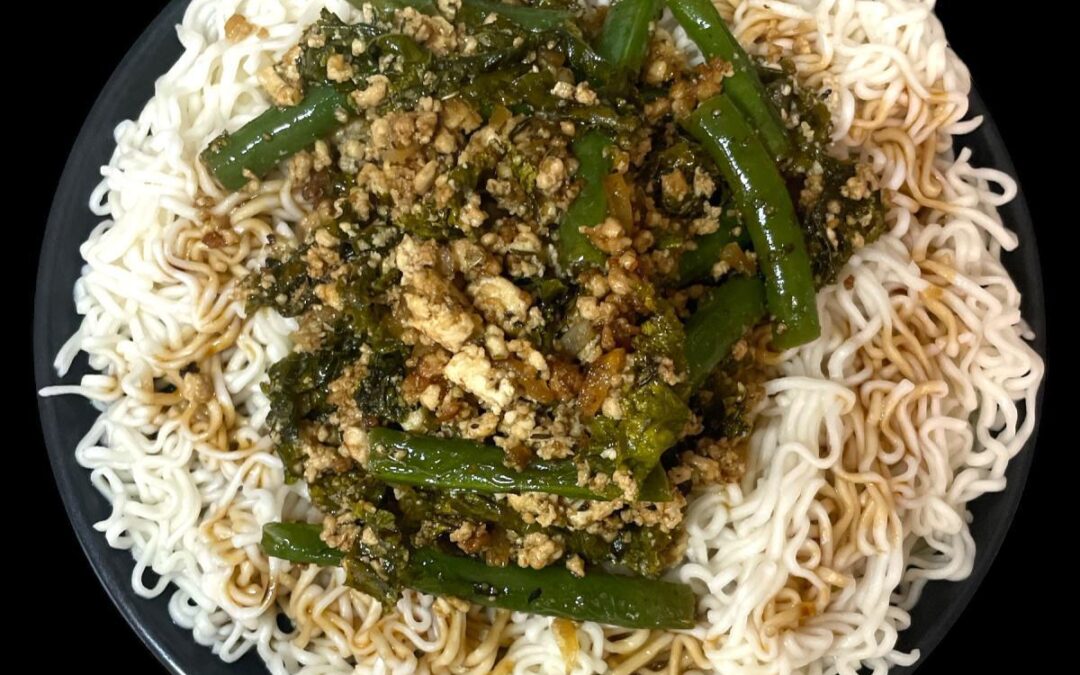 Thai Rice Ramen with Hand-Broken Tofu, Kale, and Green Beans